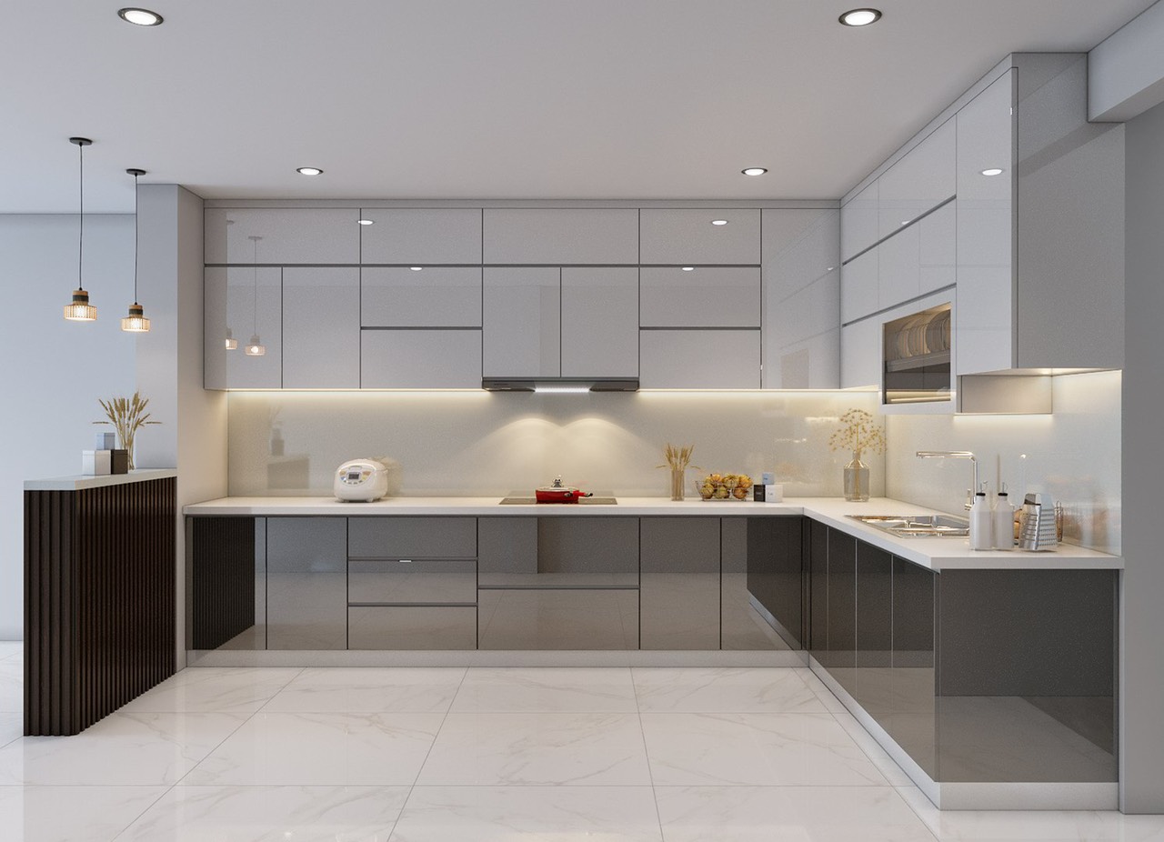 tủ bếp cánh kính kịch trần đẹp