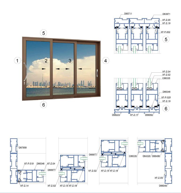 mặt cắt cửa lùa Xingfa Class A hệ 115