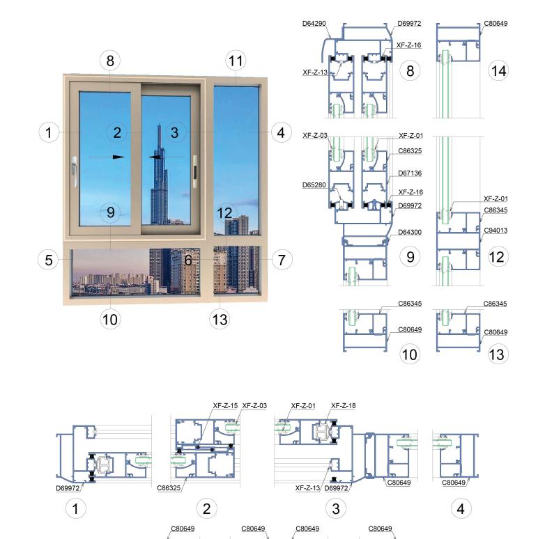 Mặt cắt kỹ thuật cửa sổ lùa Xingfa Class A hệ 72