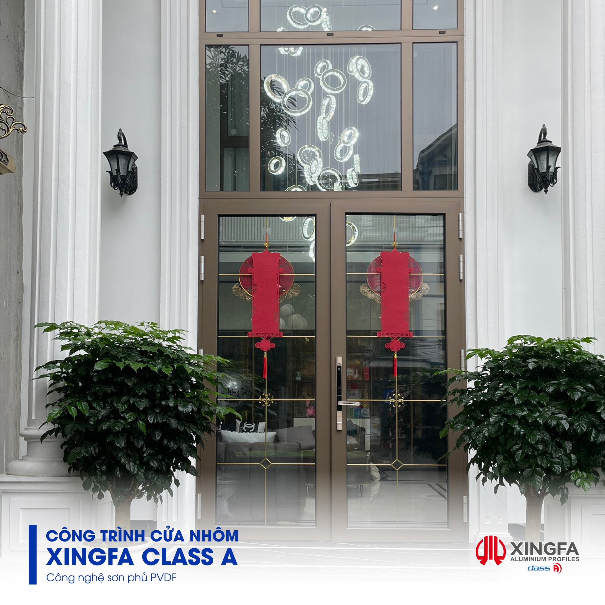 Xingfa Class A hệ 65 PVDF màu nâu ánh kim cao cấp