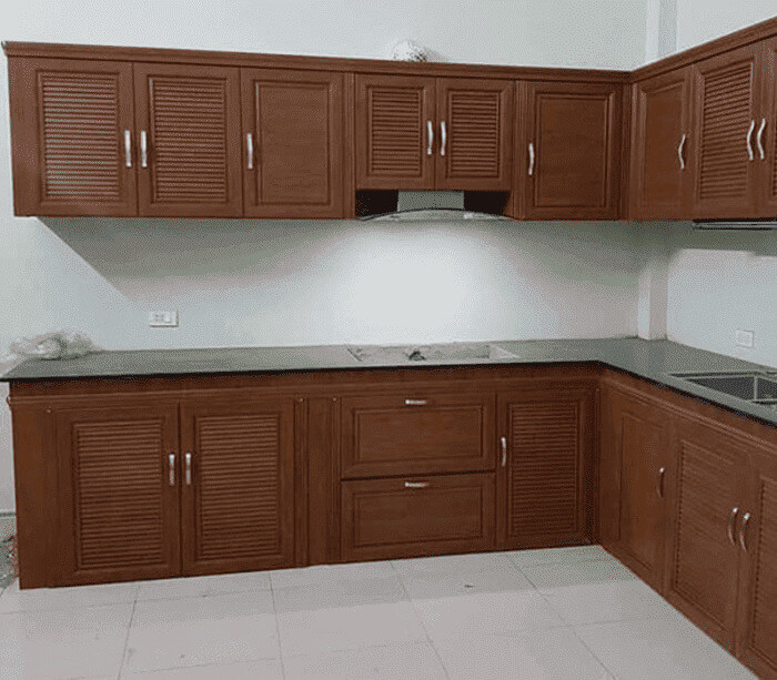 Mẫu tủ bếp nhôm chữ L cao cấp